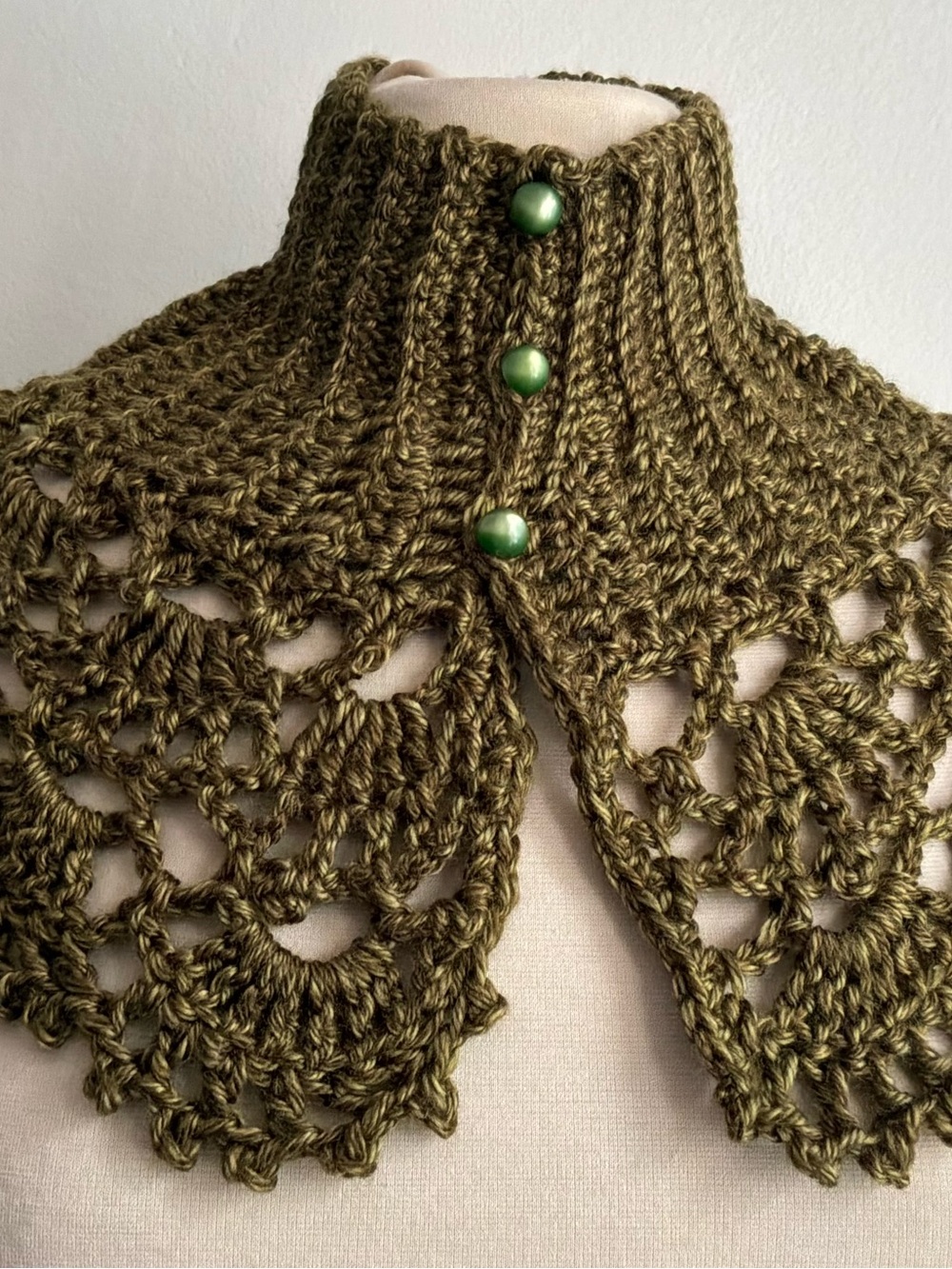 Olive Green Crochet Neck Warmer with Decorative Buttons